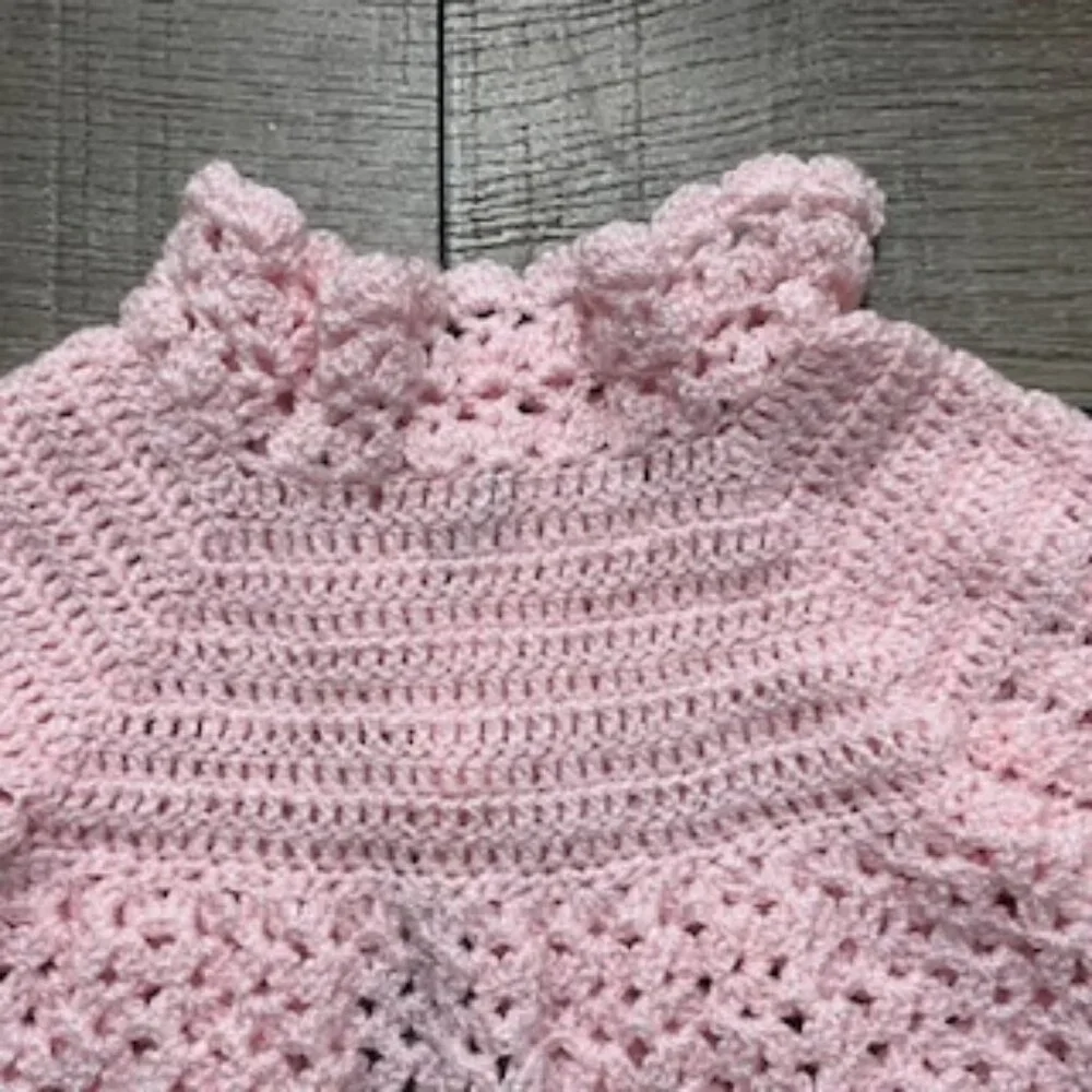 Hand Made Pink Crocheted Little Girls‎ Cardigan Sweater Jacket Size 2T